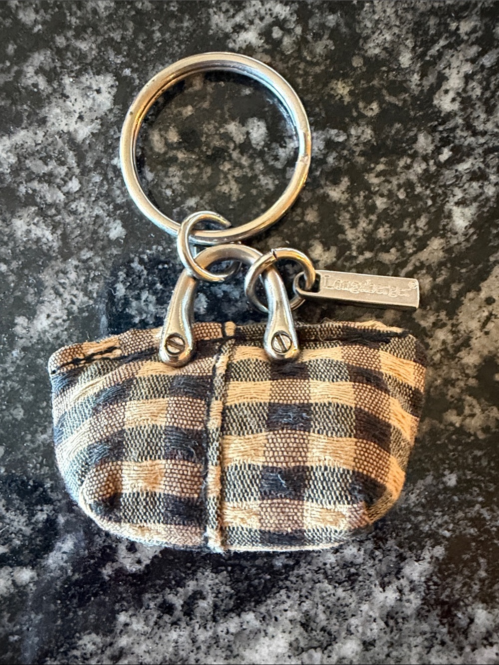 Longaberger Tan and Black Plaid Mini Bag Keychain